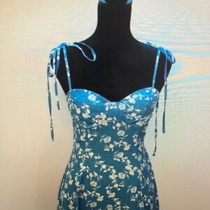 Floral Blue Dress with Tie Straps